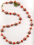 Vintage Red Fiorato, 30 Inches, Flowered Venetian Bead Necklace